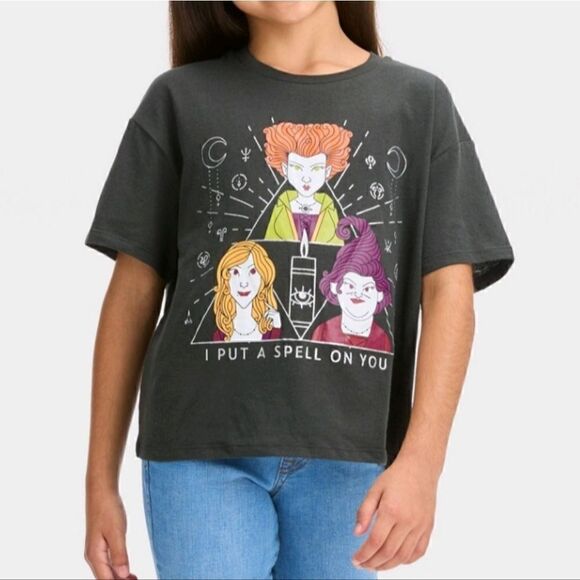 Nwt Girls' Hocus Pocus Sanderson Sisters Halloween Short Sleeve Graphic T-Shirt - Picture 1 of 6